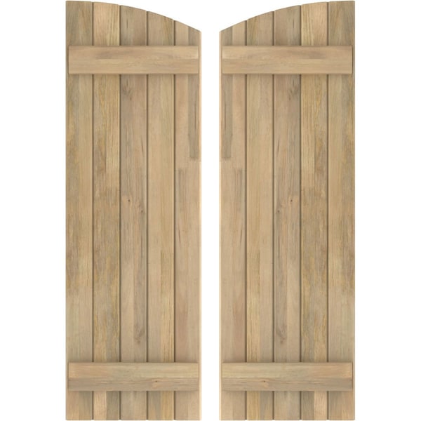 Ekena Millwork Americraft 5-Board (2 Batten) Wood Joined Board-n-Batten Shutters w/Ellipt Top, ARW101BE518X77UNH, PR ARW101BE518X77UNH - main